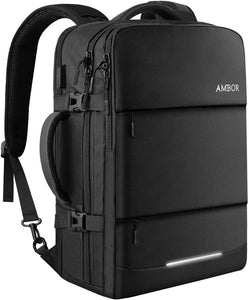 AMBOR 17.3inch Travel Laptop Backpack, 40L Flight Approved Carry-On Backpack for Men and Women,TSA Friendly Travel Backpack Business Anti-Theft Large Daypack Weekender Bag-Black